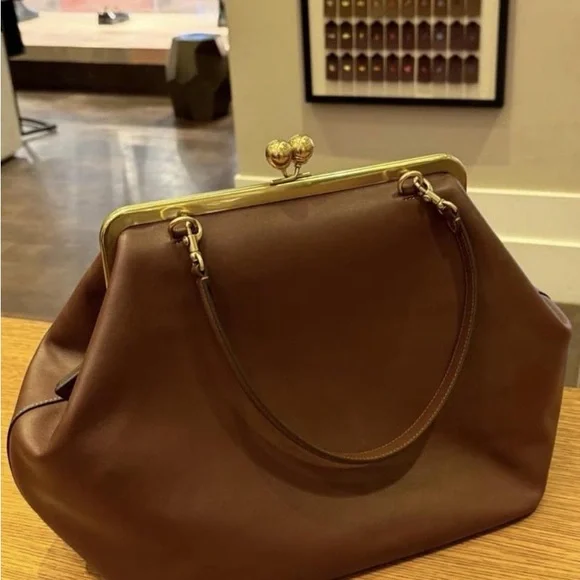 Coach kisslock large Dark Brown Leather Bag brand new with tags - Picture 6 of 7